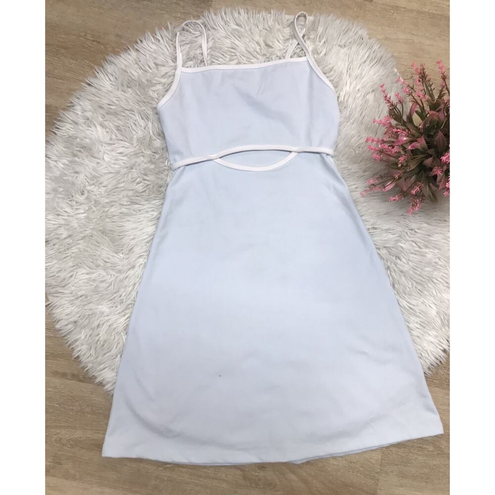 Women's Cut Out Front Mini Sleeveless Strappy Sky Blue Dress Mini Sz XS